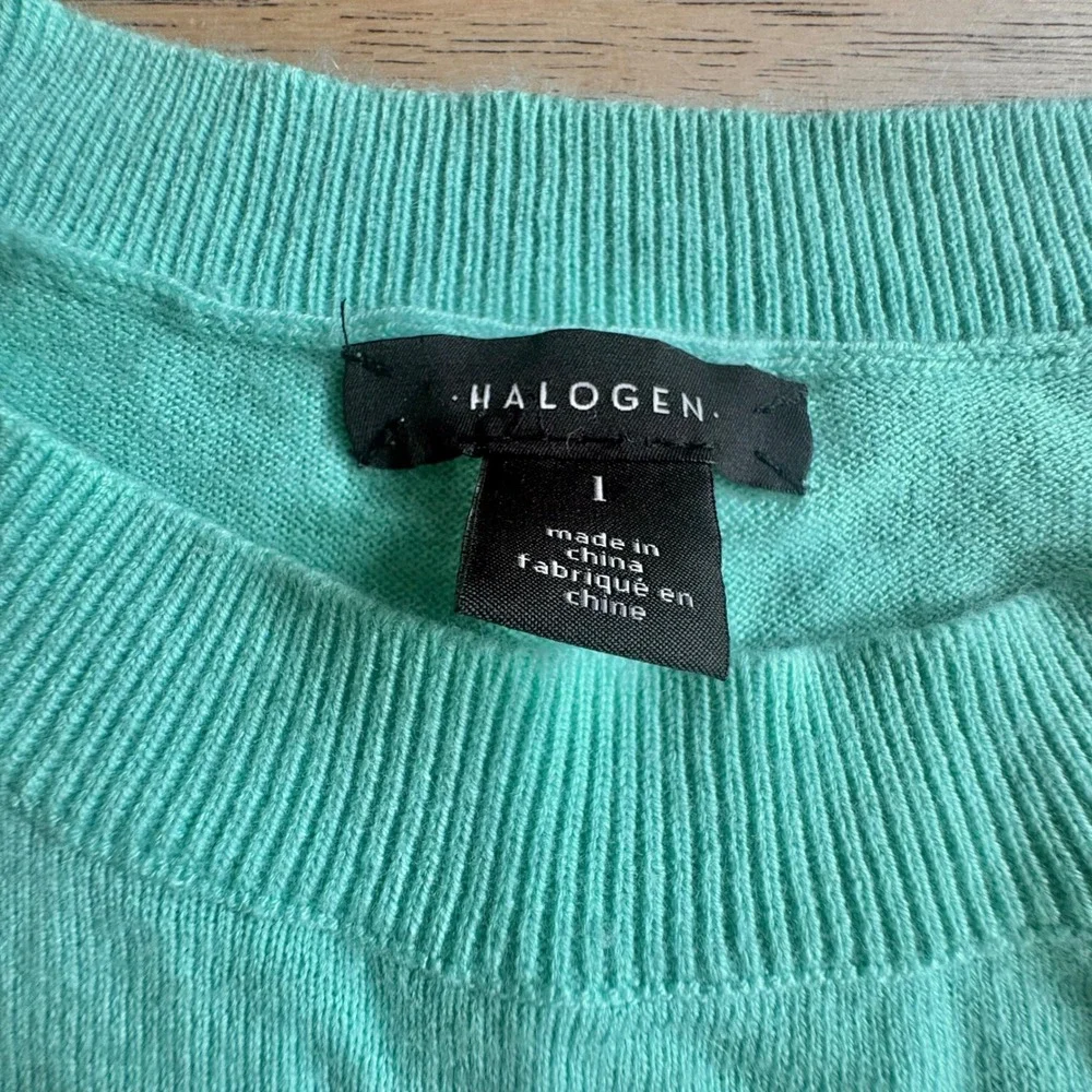 $120 HALOGEN Mint Green Crewneck Sweater LARGE Viscose Cashmere‎ Blend Coquette